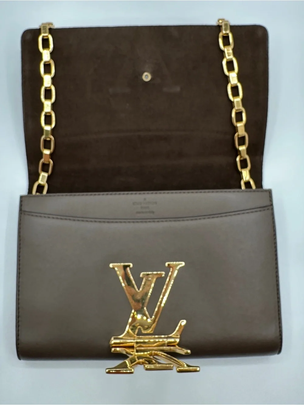 Louis Vuitton Louise Chain Wallet Smooth Calfskin Leather Taupe Brown Gold